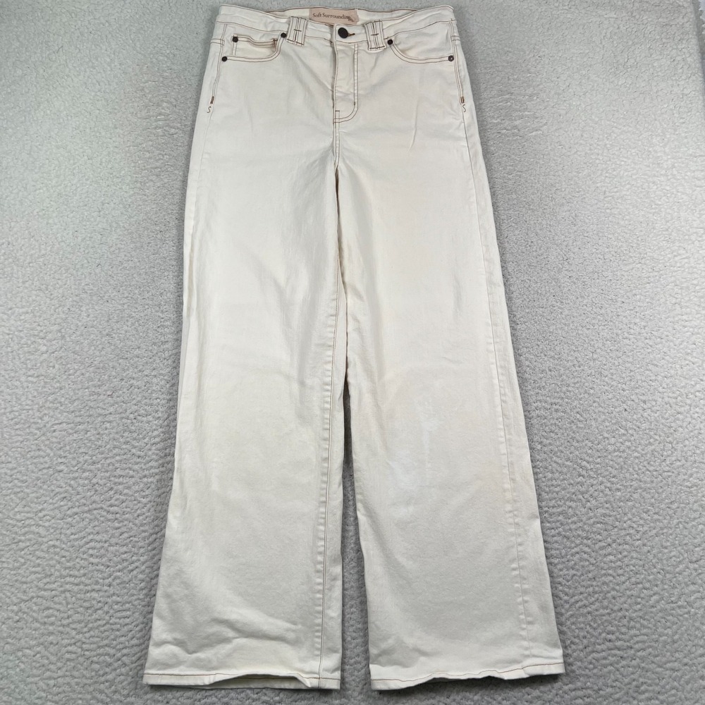Soft Surroundings Jeans Womens 10 Wide Leg High Rise Denim Cream‎ Relaxed